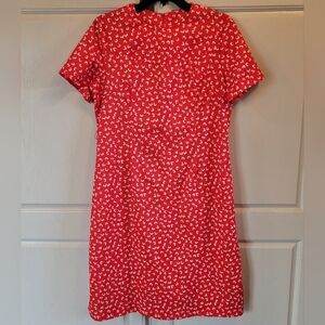 Vintage Back Bay Red White Small Whimsy Pattern Short Sleeve Shift Dress